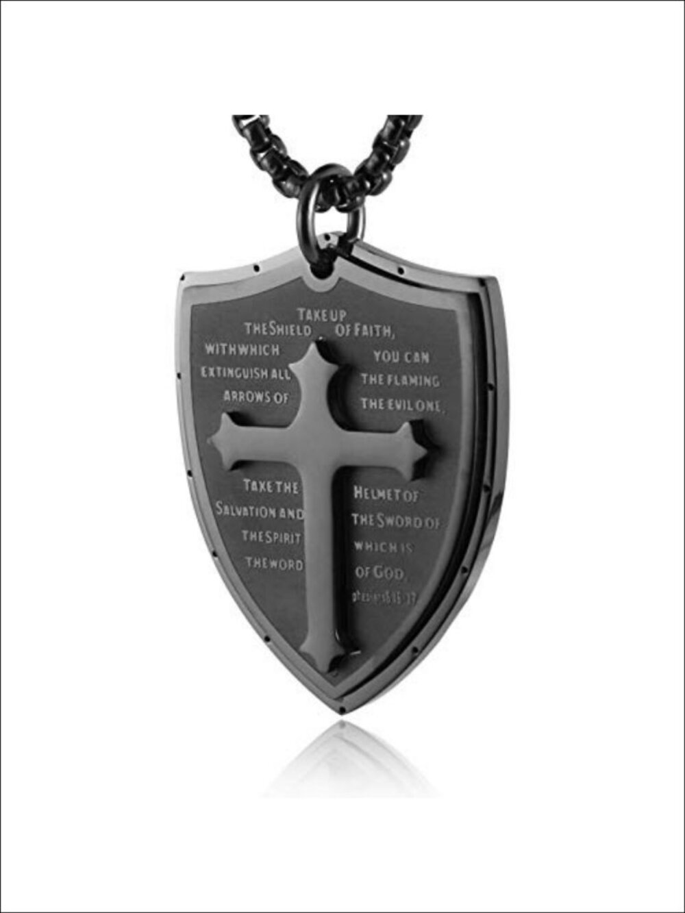 HZMAN Shield Armor of God Stainless Steel Cross Pendant Necklace